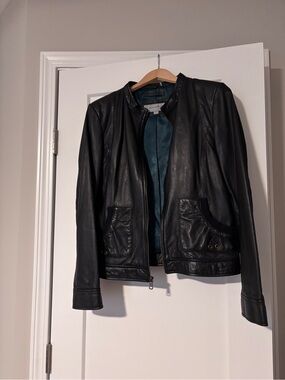Marc New York Black Leather Jacket with Teal Lining